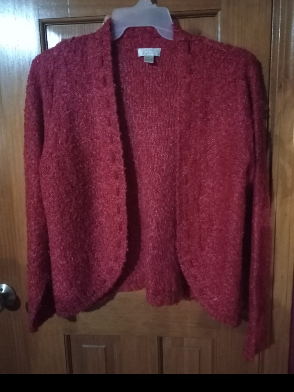 Christopher & Banks Open-Front Bouclé Cardigan - Red
